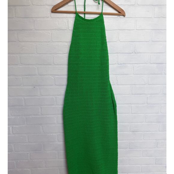 Privee Label Women's Green Crochet Maxi Open Back Fitted Dress sz M - Picture 2 of 8